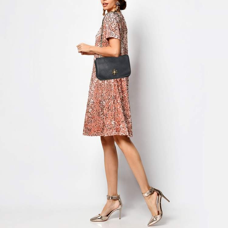 Pre Owned Tory Burch Navy Blue Leather Mercer Shoulder Bag