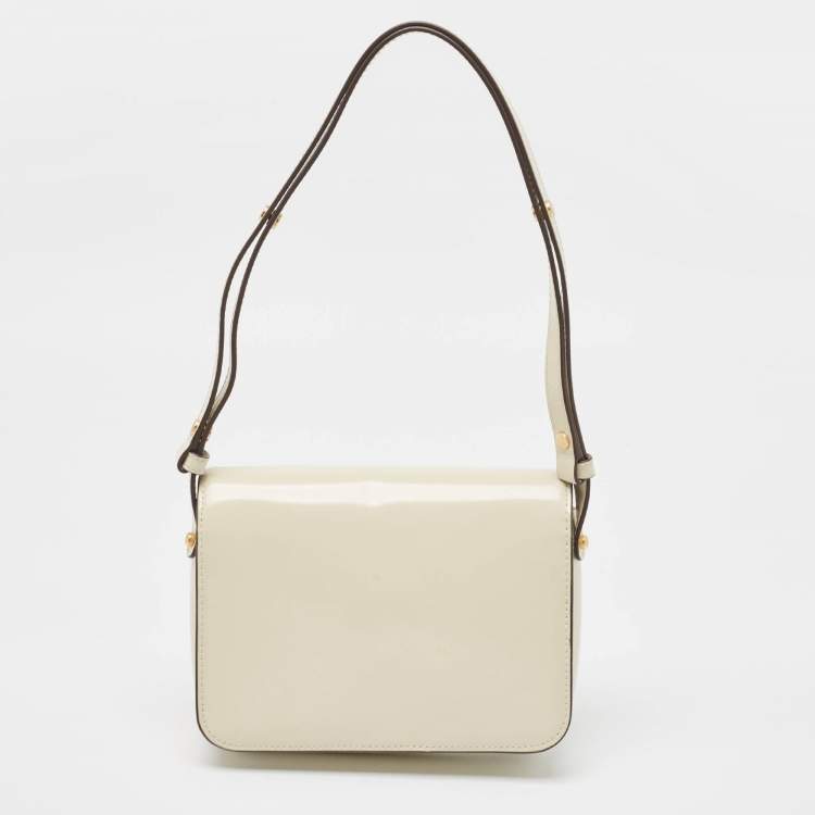 Pre Owned Tory Burch Off White Patent Leather Robinson Spazzolato Shoulder Bag