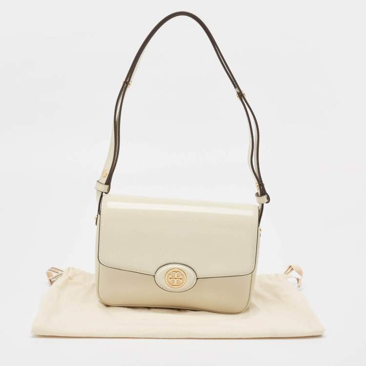 Pre Owned Tory Burch Off White Patent Leather Robinson Spazzolato Shoulder Bag