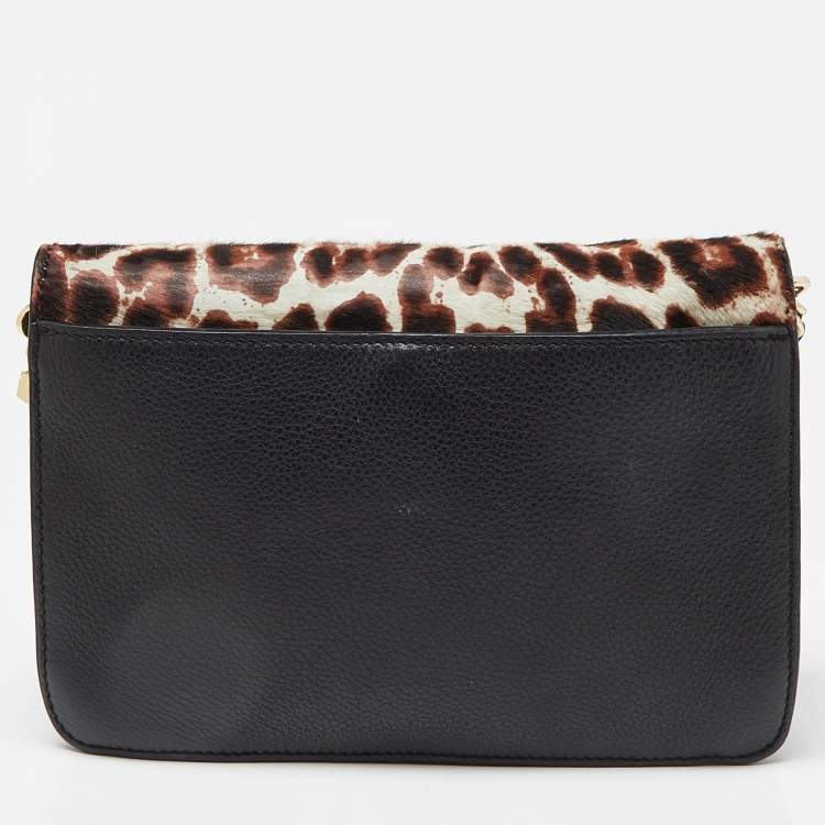 Pre Owned Tory Burch Brown/Black Printed Fur and Leather Kira Envelope Flap Chain Bag