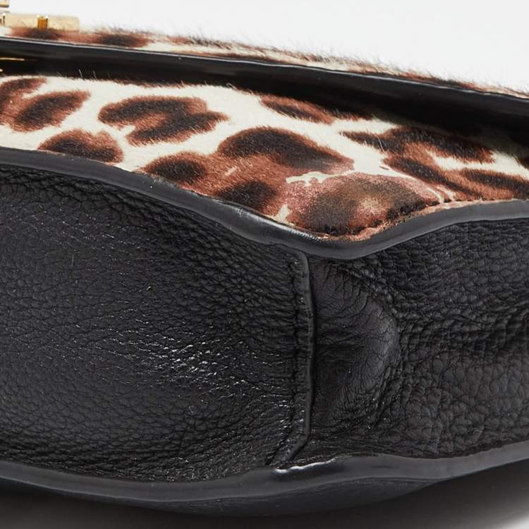 Pre Owned Tory Burch Brown/Black Printed Fur and Leather Kira Envelope Flap Chain Bag