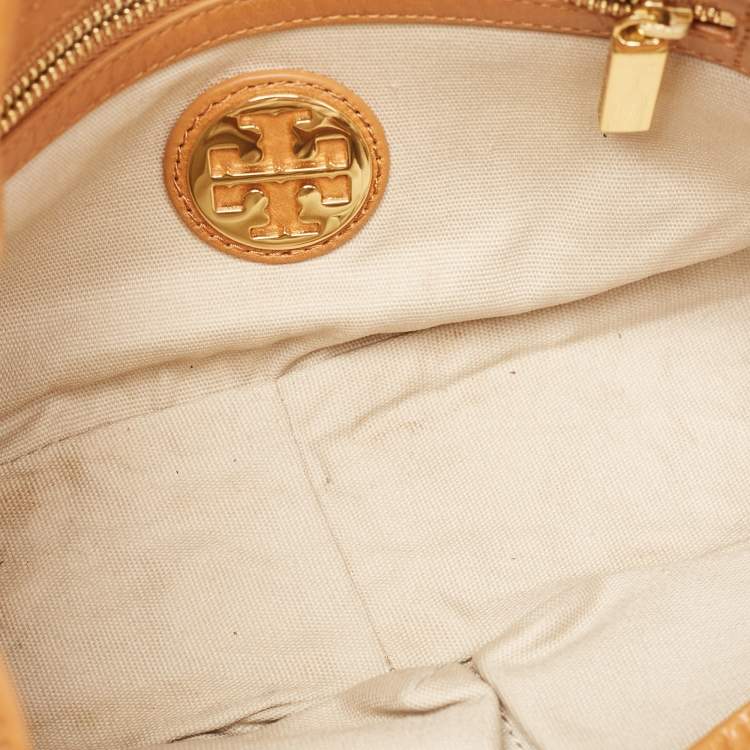 Pre Owned Tory Burch Tan/Off White Leather Lock Flap Shoulder Bag