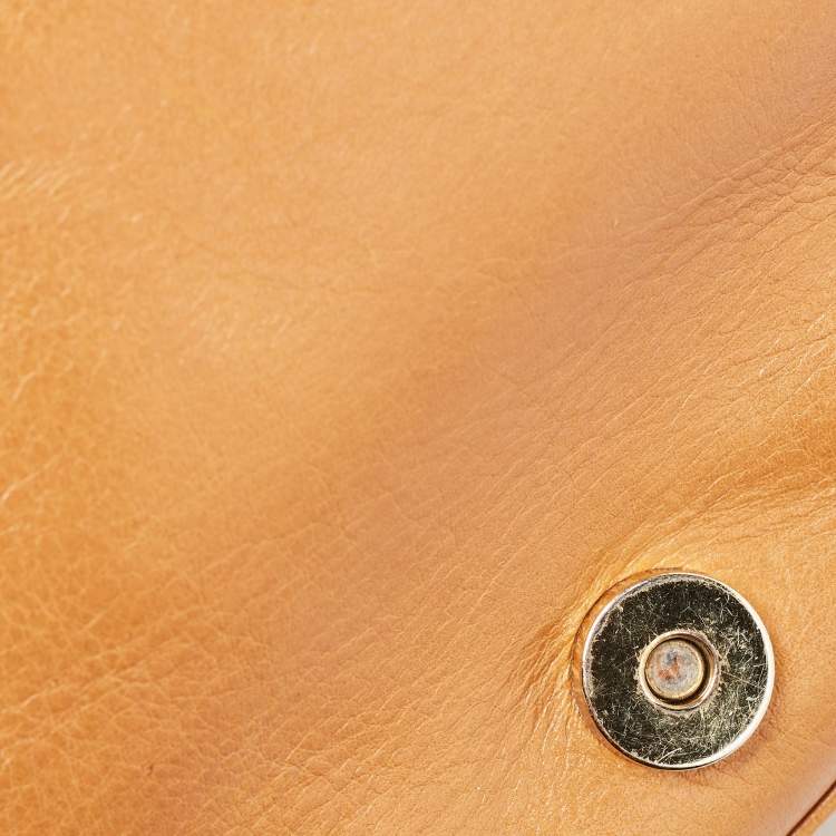 Pre Owned Tory Burch Tan/Off White Leather Lock Flap Shoulder Bag