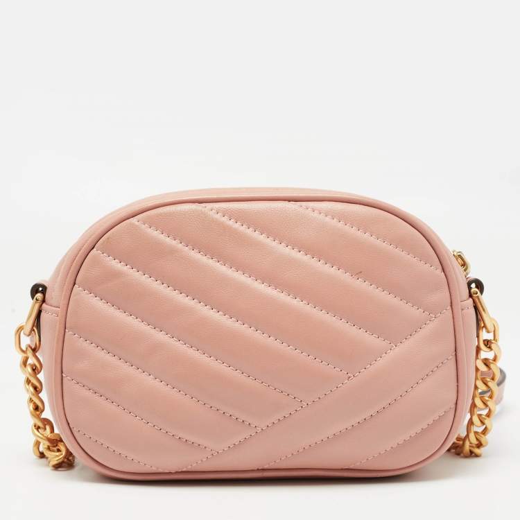 Pre Owned Tory Burch Pink Chevron Leather Small Kira Camera Bag