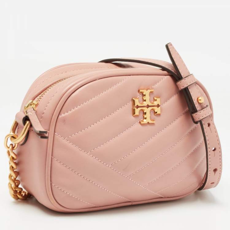 Pre Owned Tory Burch Pink Chevron Leather Small Kira Camera Bag