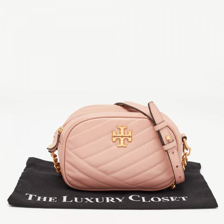 Pre Owned Tory Burch Pink Chevron Leather Small Kira Camera Bag