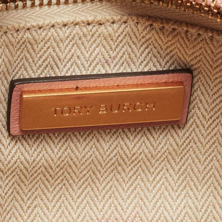 Pre Owned Tory Burch Pink Chevron Leather Small Kira Camera Bag