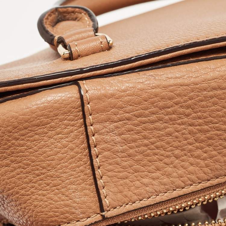 Pre Owned Tory Burch Brown Leather Zip Satchel