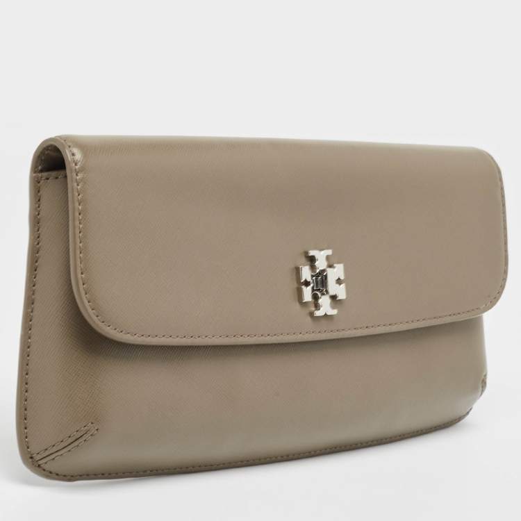 Pre Owned Tory Burch Beige Leather Diana Flap Clutch