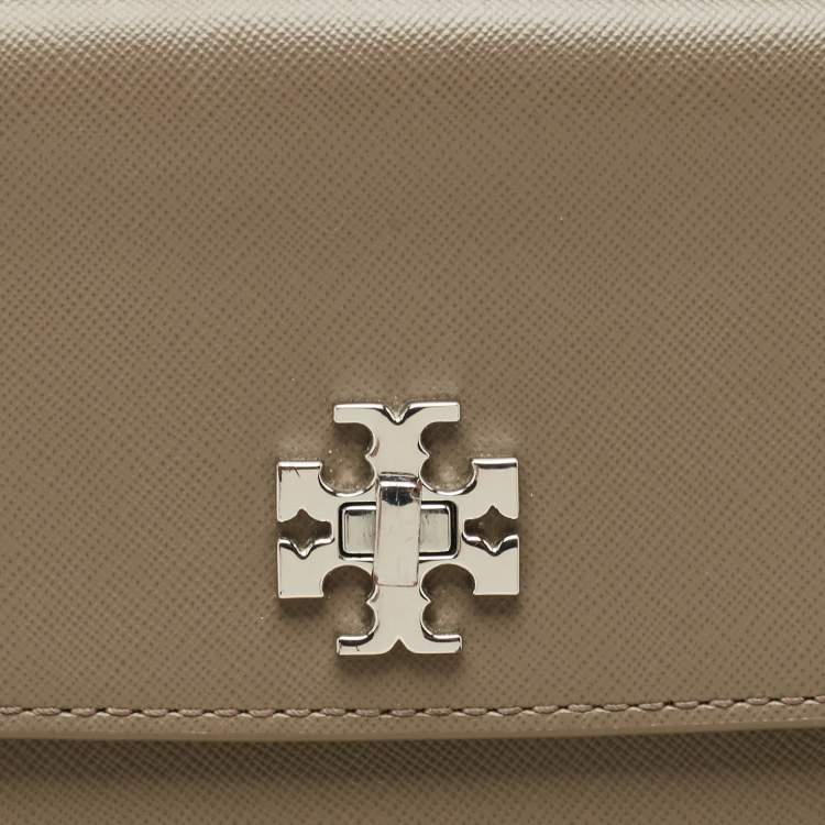 Pre Owned Tory Burch Beige Leather Diana Flap Clutch