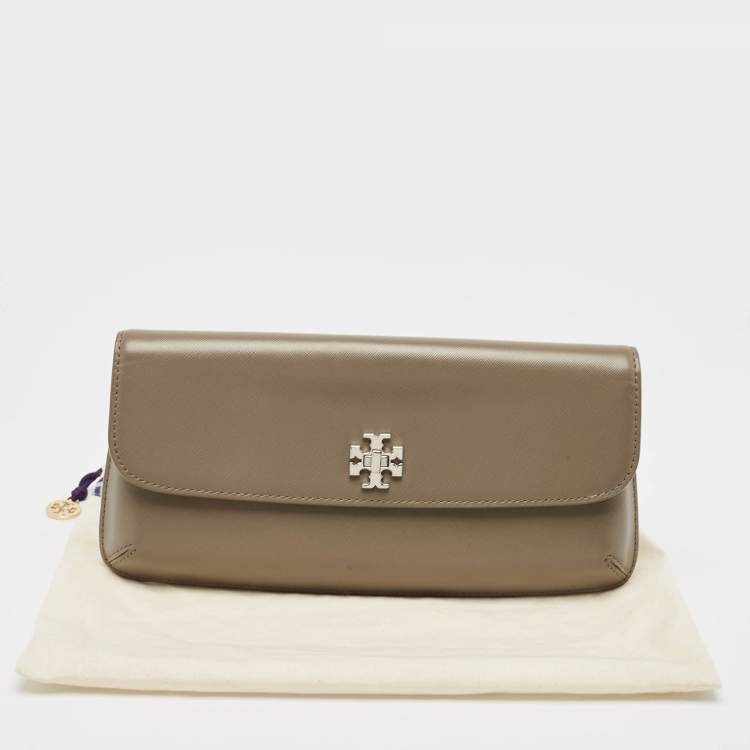 Pre Owned Tory Burch Beige Leather Diana Flap Clutch