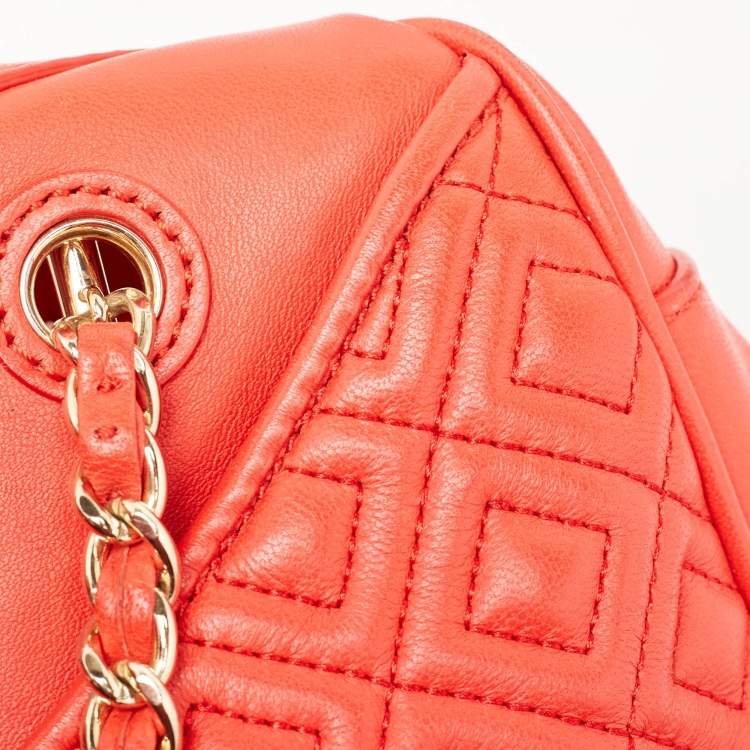 Pre Owned Tory Burch Red Quilted Leather Fleming Duffel Bag
