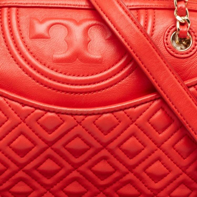 Pre Owned Tory Burch Red Quilted Leather Fleming Duffel Bag