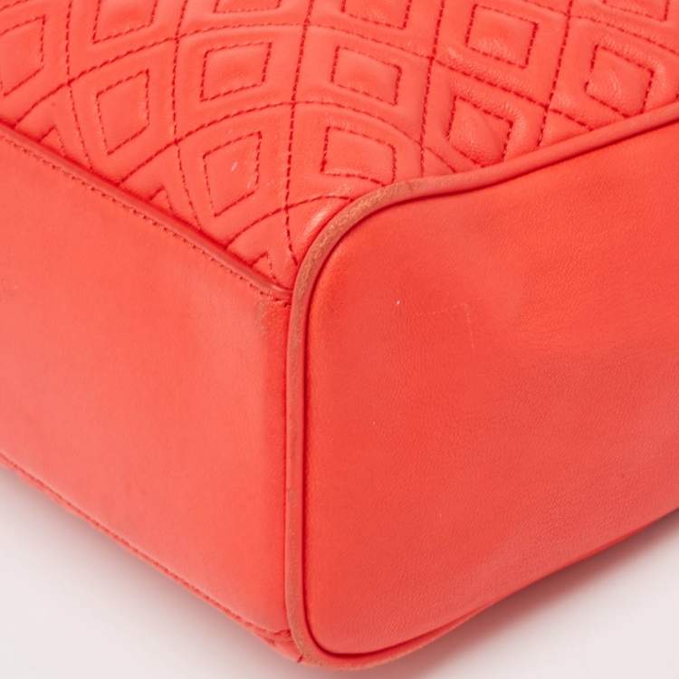 Pre Owned Tory Burch Red Quilted Leather Fleming Duffel Bag