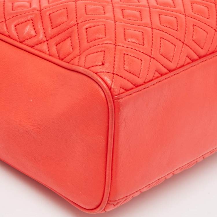 Pre Owned Tory Burch Red Quilted Leather Fleming Duffel Bag