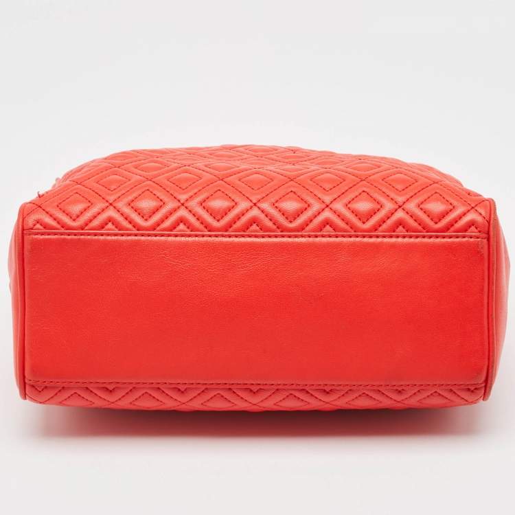 Pre Owned Tory Burch Red Quilted Leather Fleming Duffel Bag