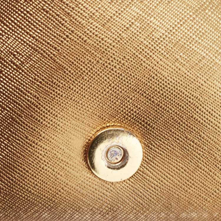 Pre Owned Tory Burch Gold Leather Logo Flap Chain Bag