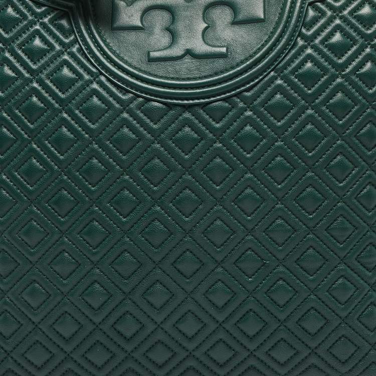 Pre Owned Tory Burch Green Leather Fleming Top Zip Shoulder Bag