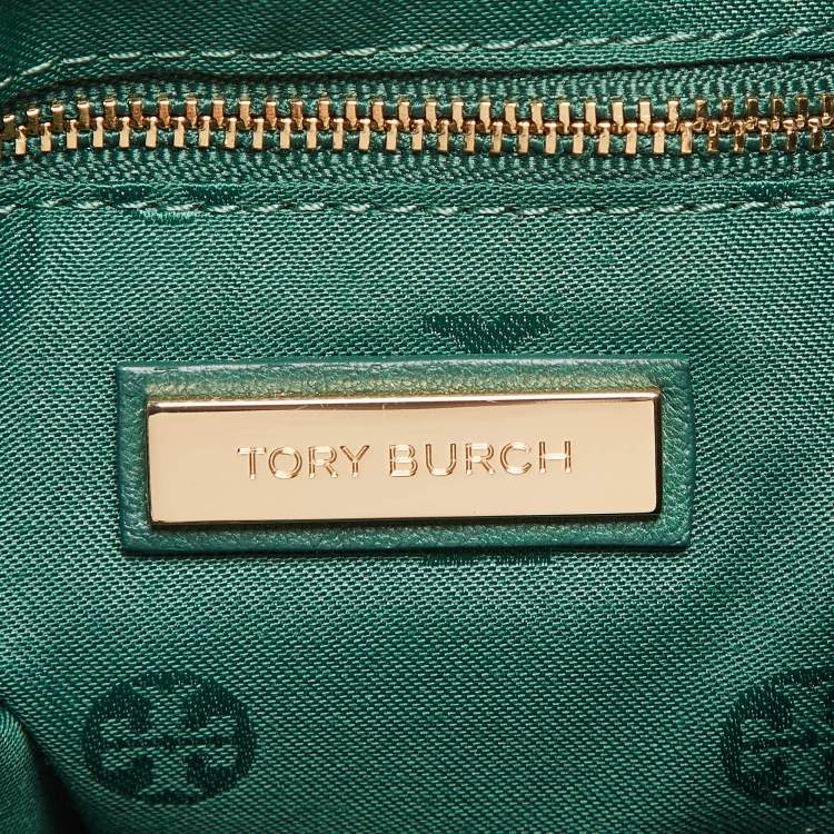 Pre Owned Tory Burch Green Leather Fleming Top Zip Shoulder Bag