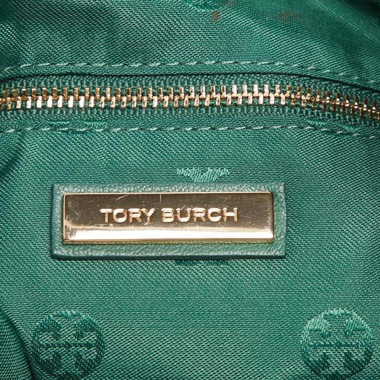 Pre Owned Tory Burch Green Leather Fleming Top Zip Shoulder Bag