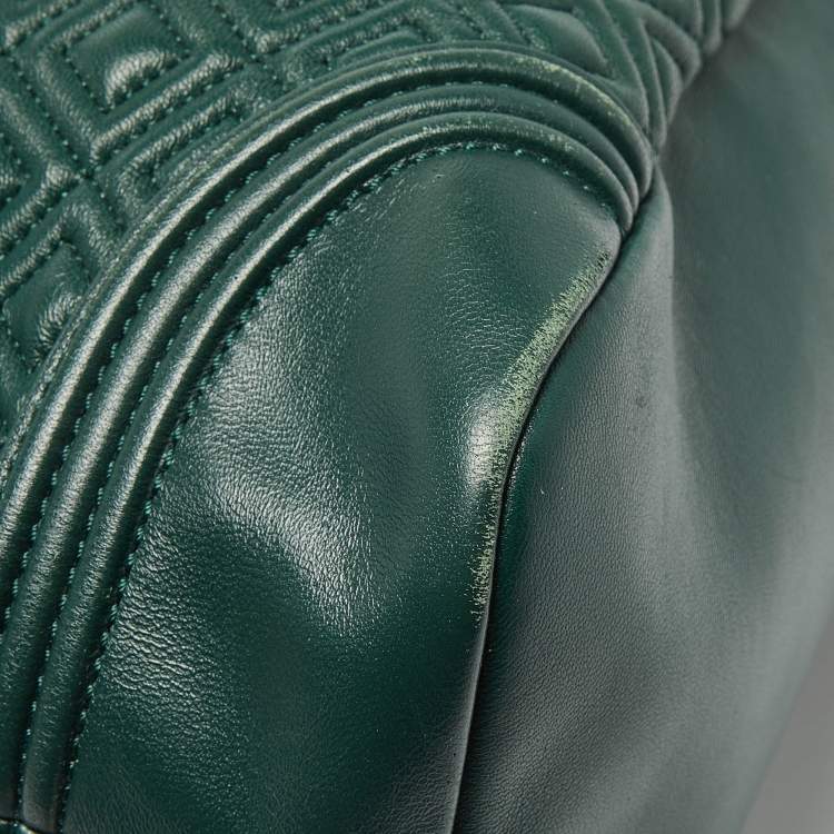 Pre Owned Tory Burch Green Leather Fleming Top Zip Shoulder Bag