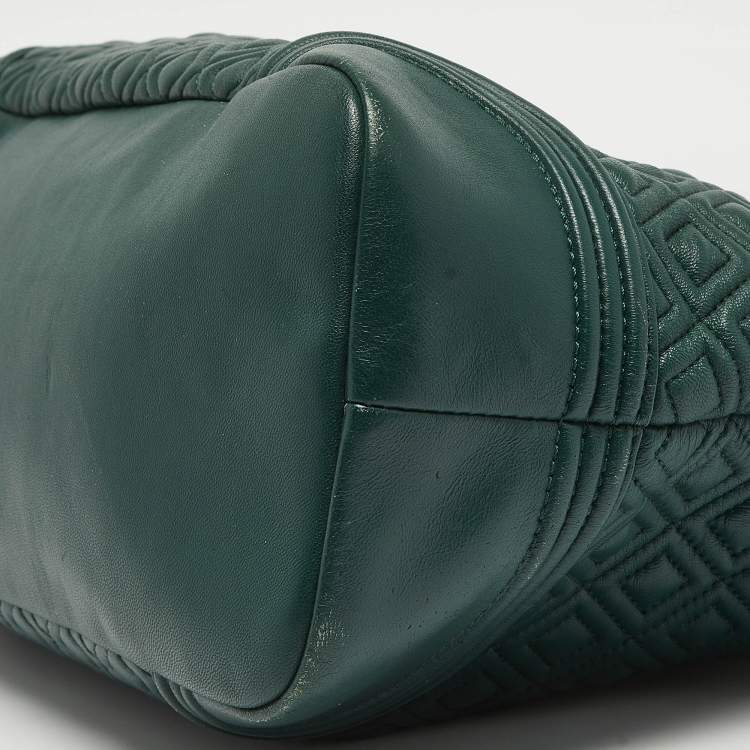 Pre Owned Tory Burch Green Leather Fleming Top Zip Shoulder Bag