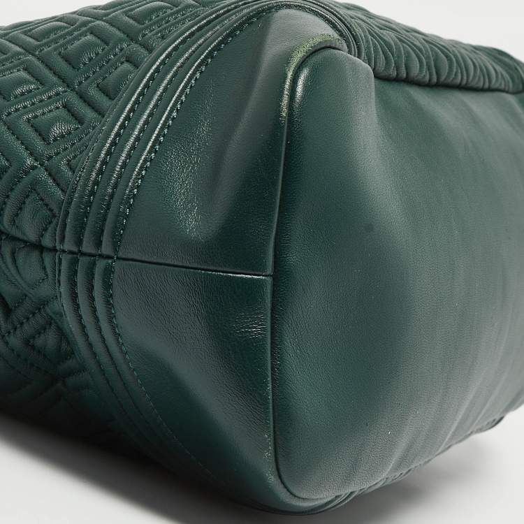 Pre Owned Tory Burch Green Leather Fleming Top Zip Shoulder Bag