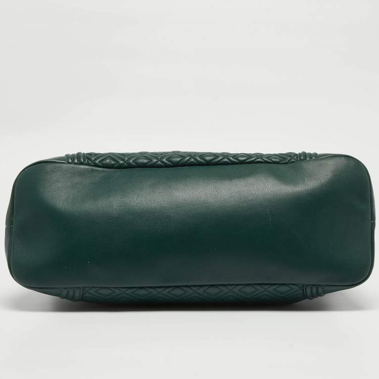 Pre Owned Tory Burch Green Leather Fleming Top Zip Shoulder Bag