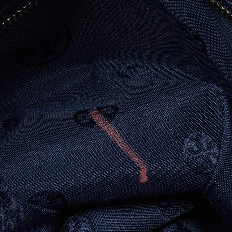 Pre Owned Tory Burch White/Blue Woven Leather Robinson Dome Satchel