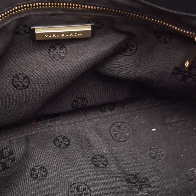 Pre Owned Tory Burch Black Laser Cut Saffiano Leather Double Zip Robinson Tote