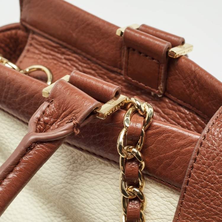Pre Owned Tory Burch Cream/Brown Leather Tote
