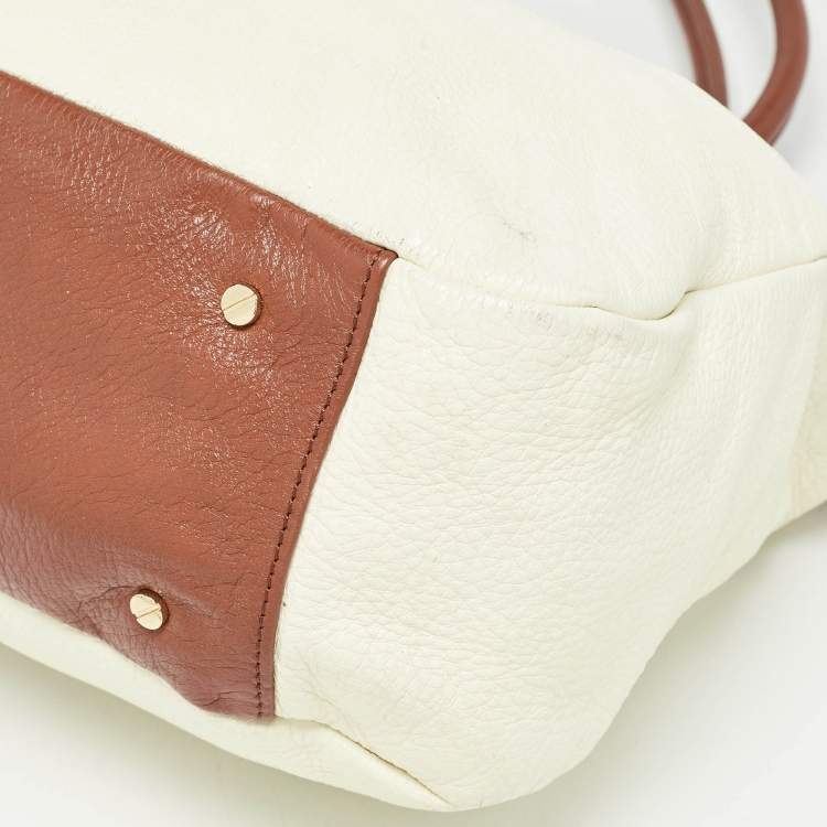 Pre Owned Tory Burch Cream/Brown Leather Tote