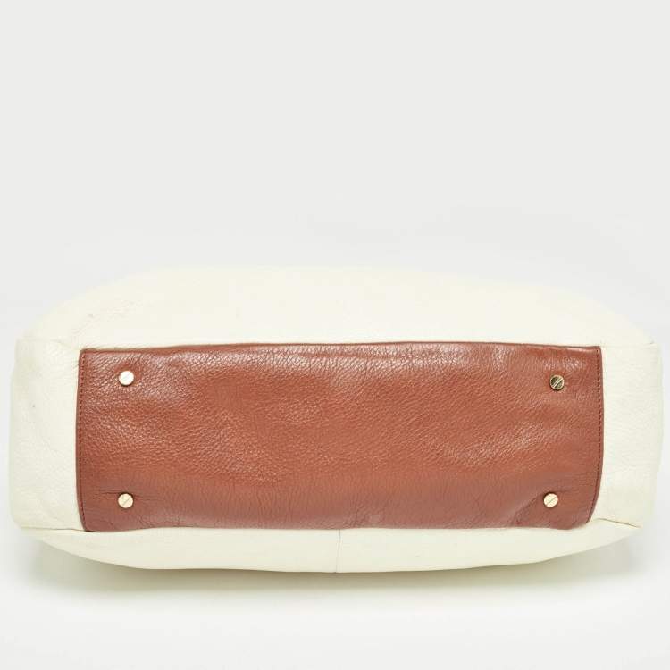 Pre Owned Tory Burch Cream/Brown Leather Tote