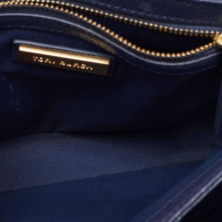Pre Owned Tory Burch Navy Blue Leather Kira Double Strap Bag