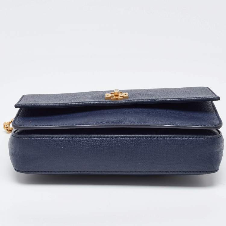 Pre Owned Tory Burch Navy Blue Leather Kira Double Strap Bag