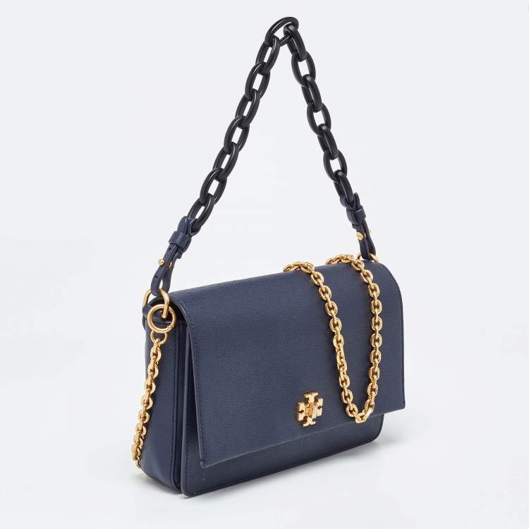 Pre Owned Tory Burch Navy Blue Leather Kira Double Strap Bag