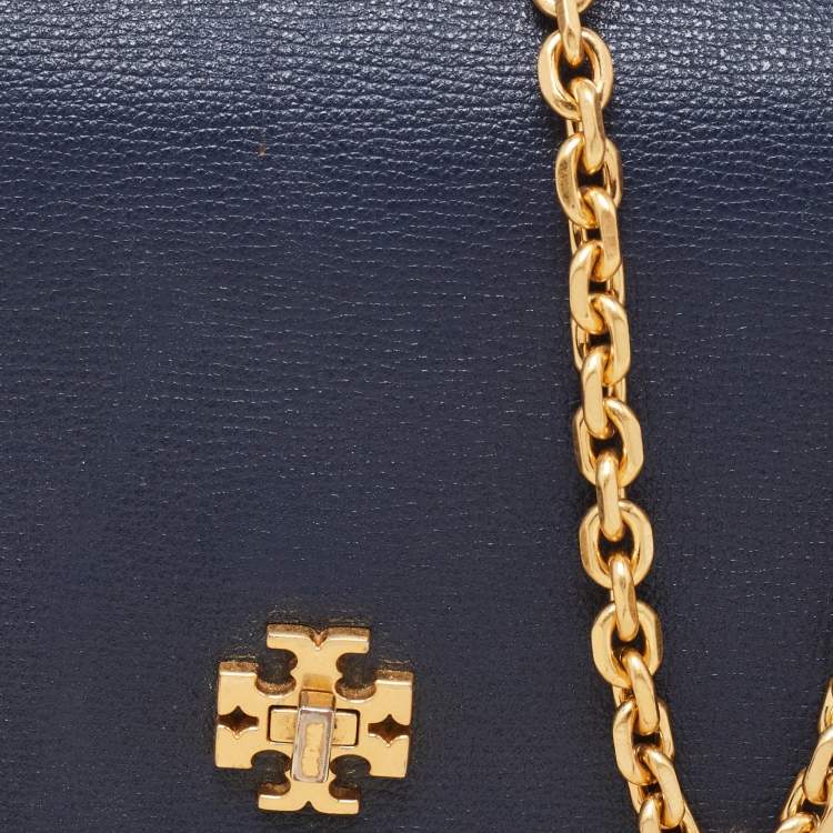 Pre Owned Tory Burch Navy Blue Leather Kira Double Strap Bag