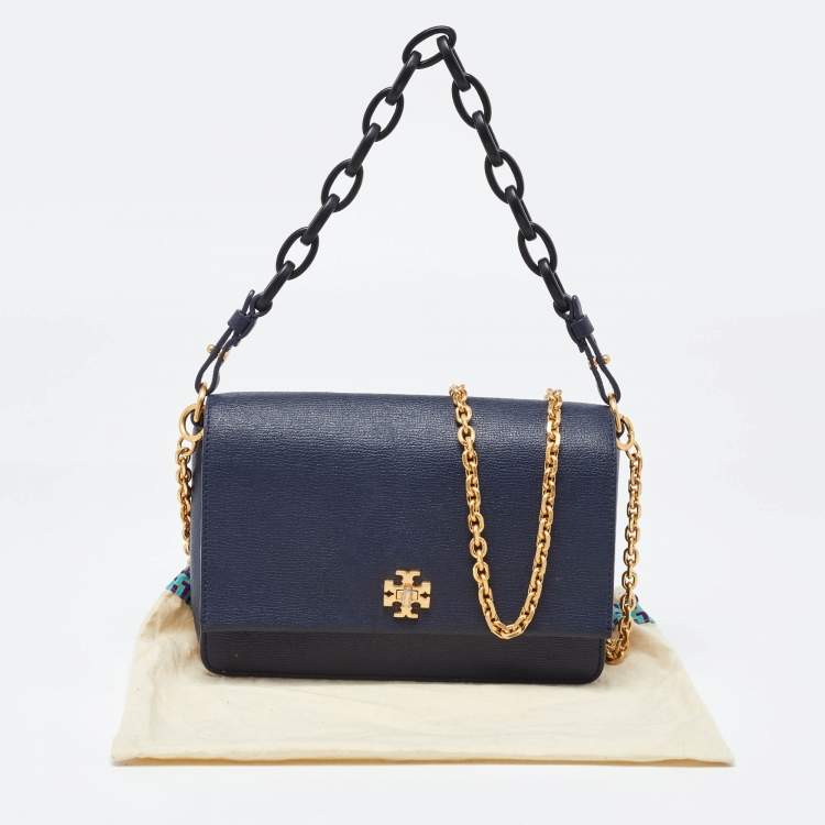 Pre Owned Tory Burch Navy Blue Leather Kira Double Strap Bag