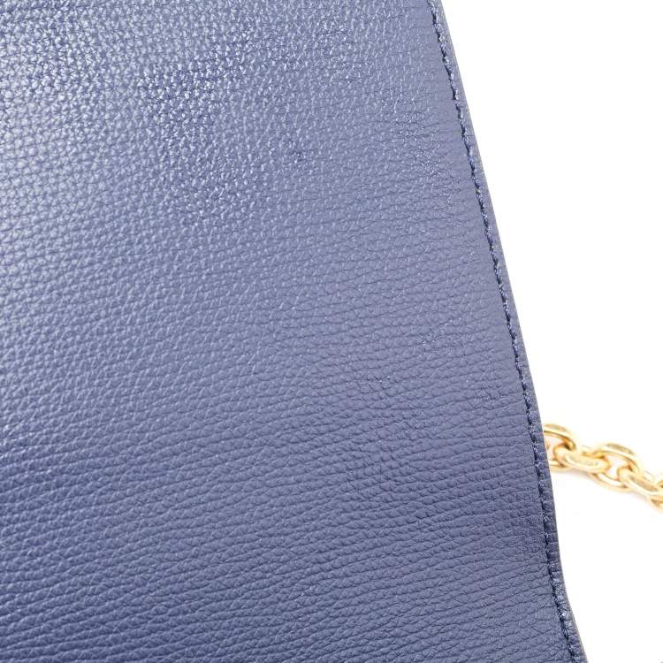 Pre Owned Tory Burch Navy Blue Leather Kira Double Strap Bag