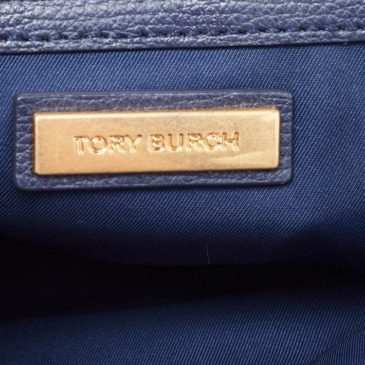 Pre Owned Tory Burch Navy Blue Leather Kira Double Strap Bag