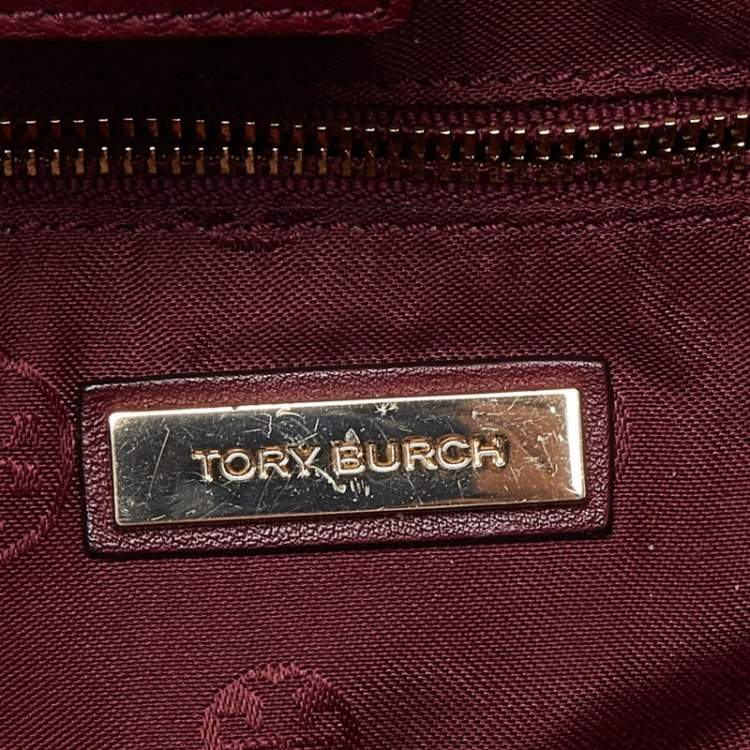 Pre Owned Tory Burch Burgundy Leather Chain Tote
