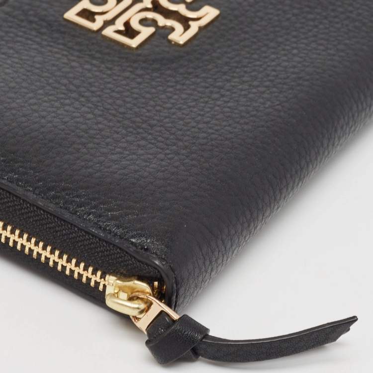 Pre Owned Tory Burch Black Leather Britten Zip Around Wallet