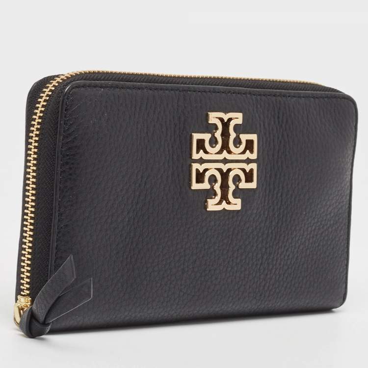 Pre Owned Tory Burch Black Leather Britten Zip Around Wallet