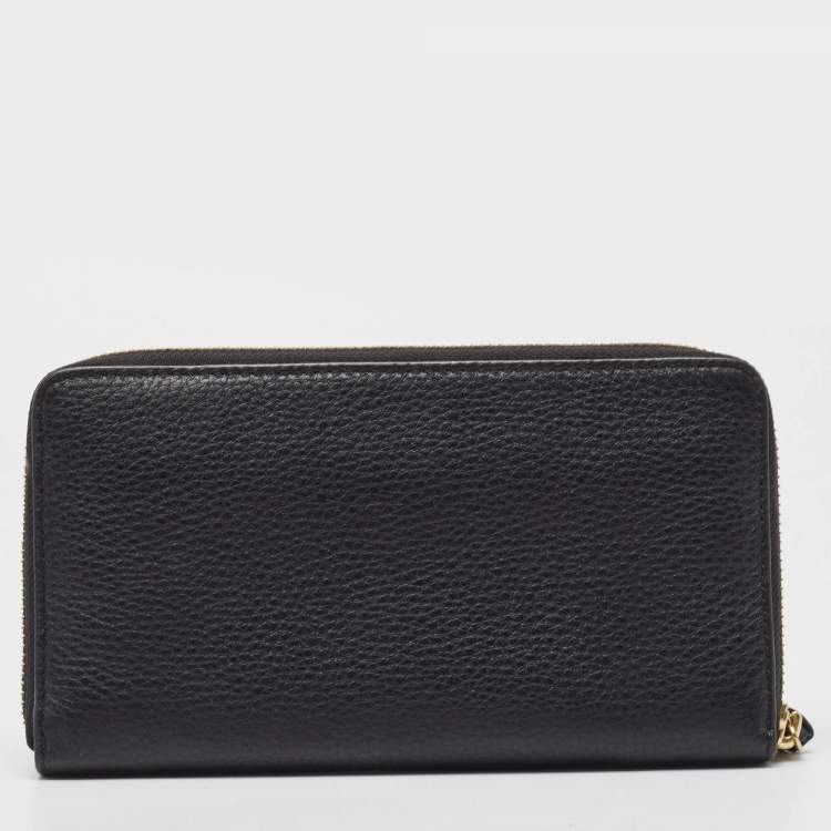 Pre Owned Tory Burch Black Leather Britten Zip Around Wallet