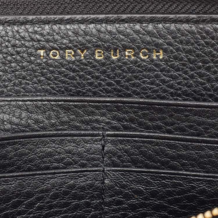 Pre Owned Tory Burch Black Leather Britten Zip Around Wallet