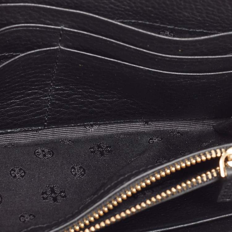 Pre Owned Tory Burch Black Leather Britten Zip Around Wallet