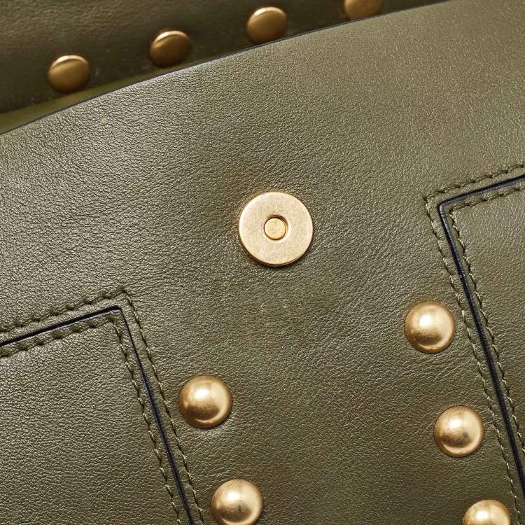 Pre Owned Tory Burch Olive Green Leather Mini Block-T Top Handle Bag