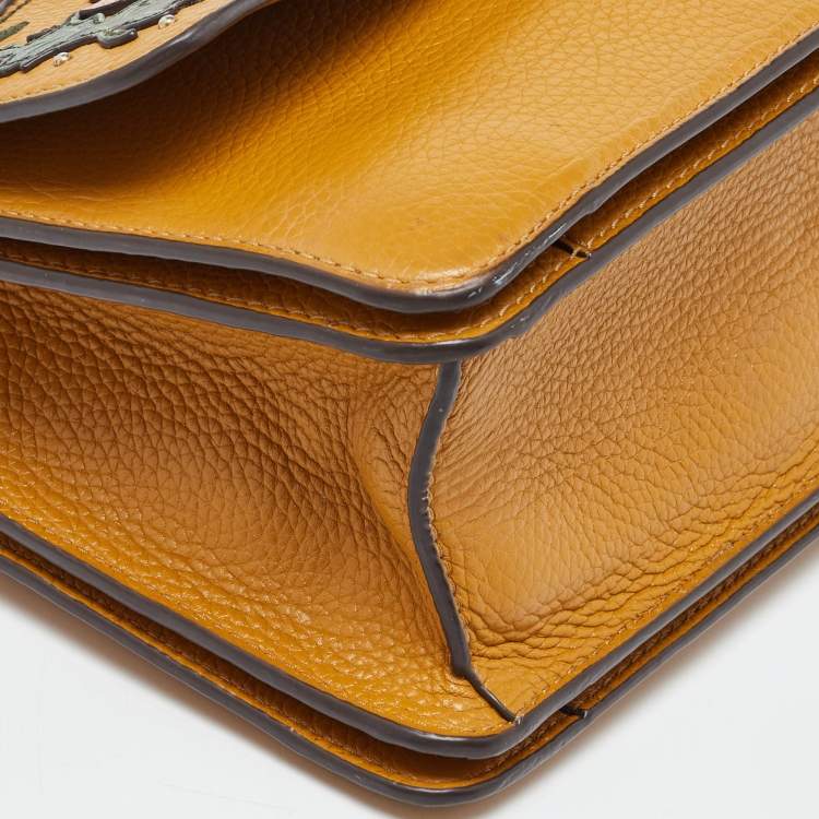 Pre Owned Tory Burch Mustard Leather Britten Floral Applique Flap Bag