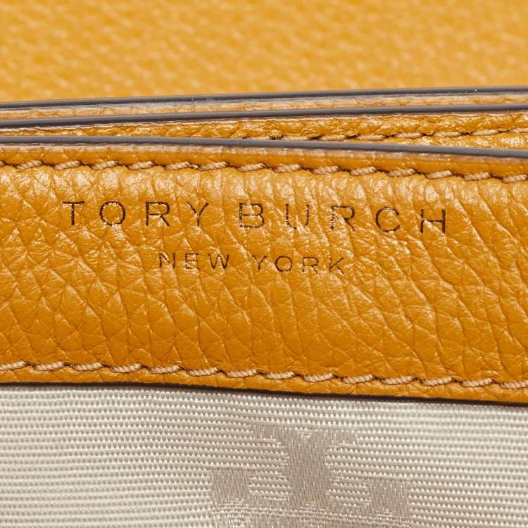 Pre Owned Tory Burch Mustard Leather Britten Floral Applique Flap Bag