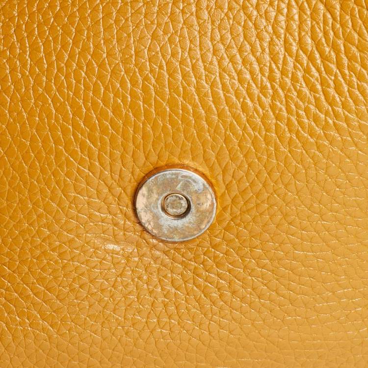 Pre Owned Tory Burch Mustard Leather Britten Floral Applique Flap Bag
